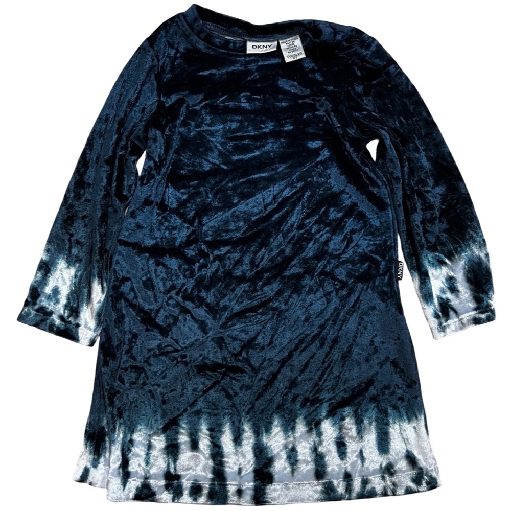 DKNY velvety blue dress with tie dye‎ edges Toddler SIZE 2T